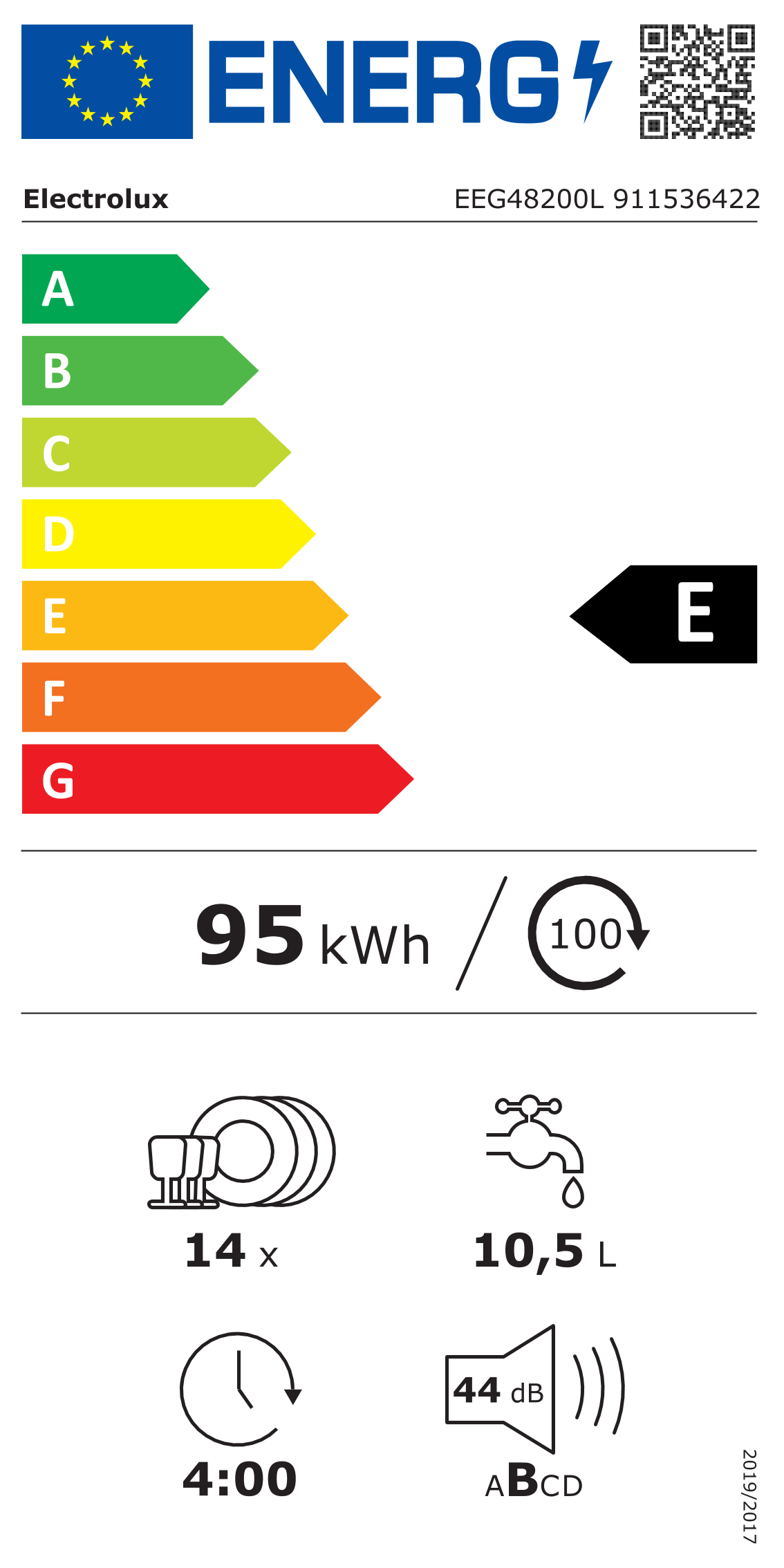 Lave vaisselle encastrable Electrolux EEG48200L - Lave vaisselle tout integrable 60 cm - Classe A++ / 44 decibels - 14 couverts - Tiroir a couvert - 7