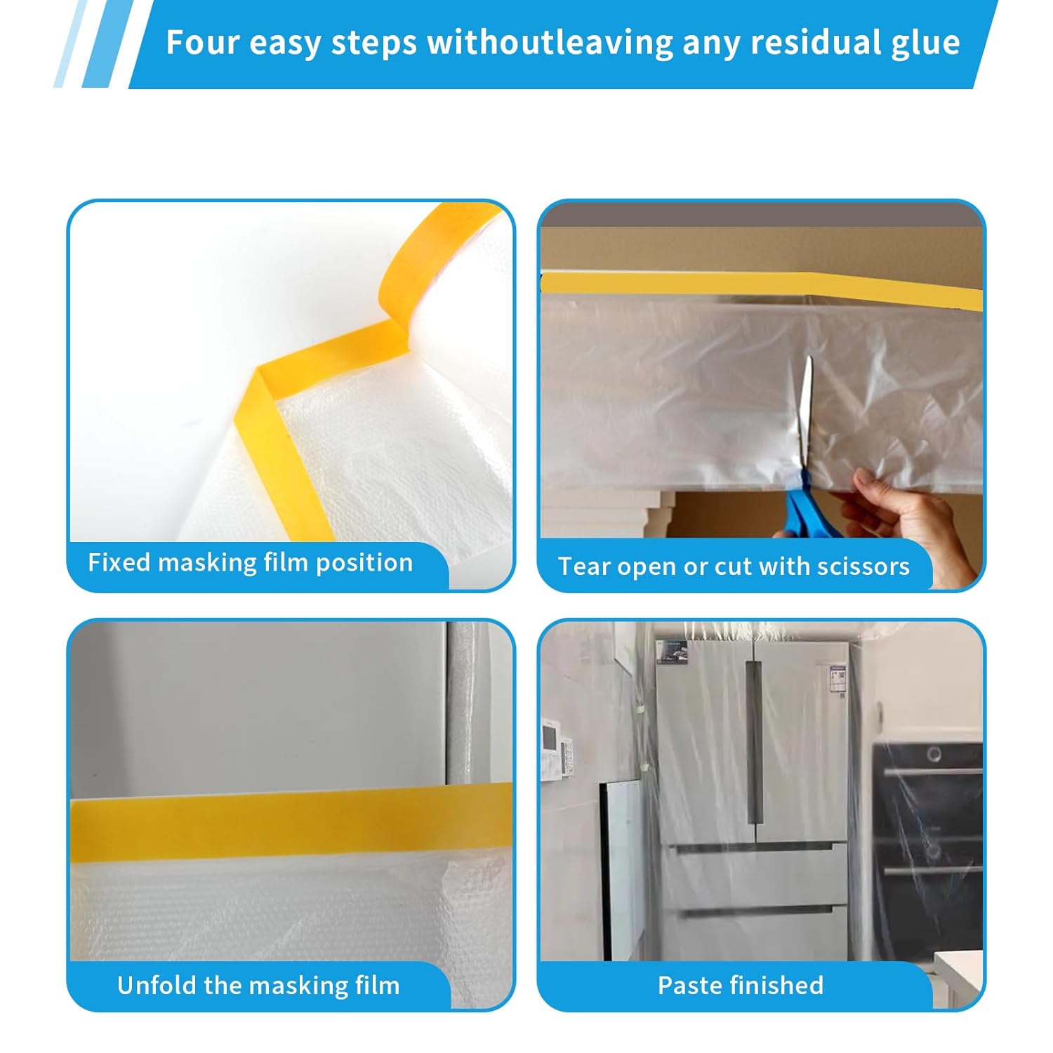 Lot de 4 Bâches de Bâche Protection Peinture, (80m au total)(2 Rouleaux 55cm x 20m + 2 Rouleaux 180cm x 20m) – ruban de masquage peinture - 5