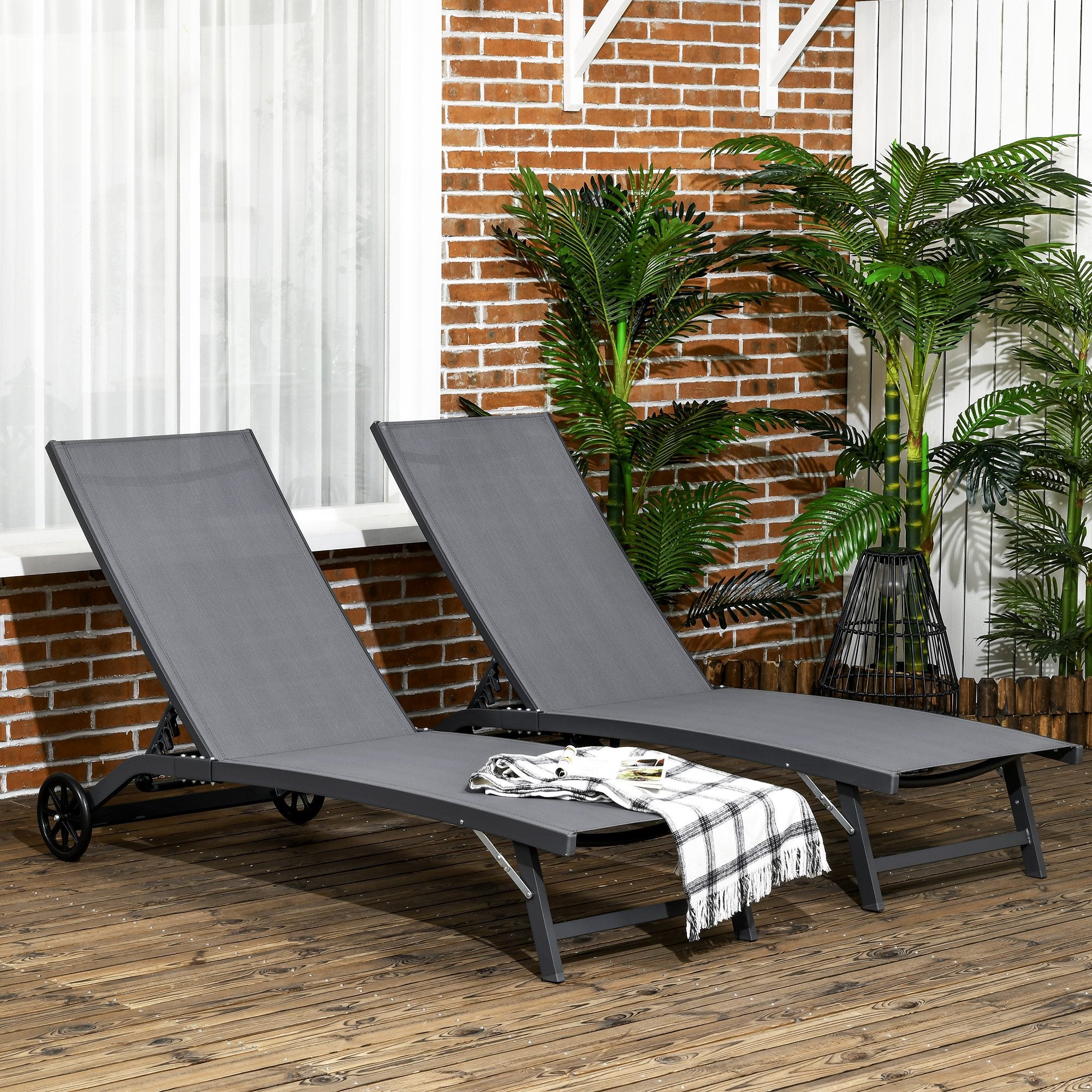Tumbonas de Jardín Outsunny Textelino, Aluminio Gris Oscuro 165x66x102 cm - 2