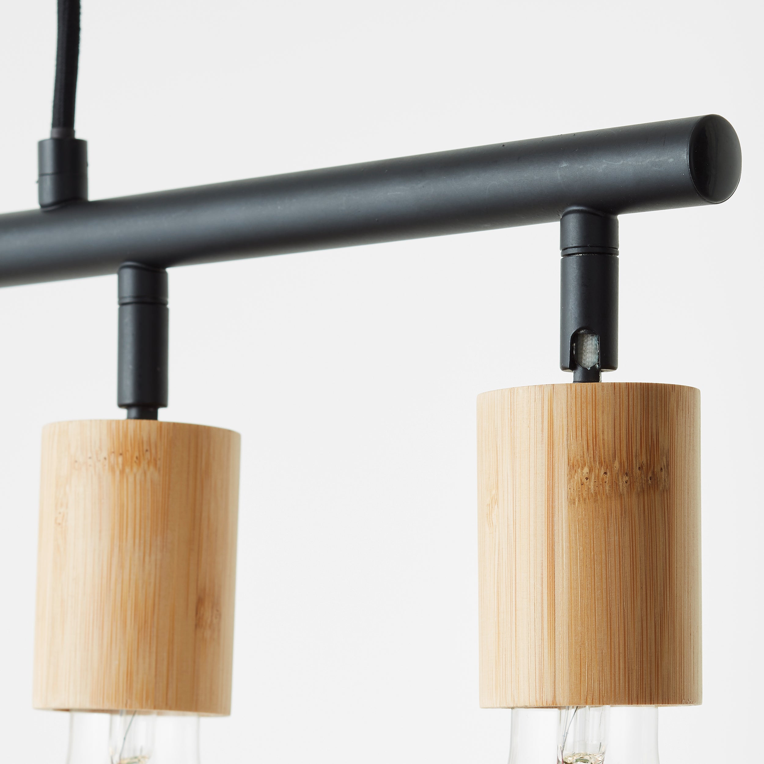 Lampa wisząca Tiffany bar 5 żarówek czarny mat/naturalny metal/brązowy plastik 5x A60, E27, 28 W - 6