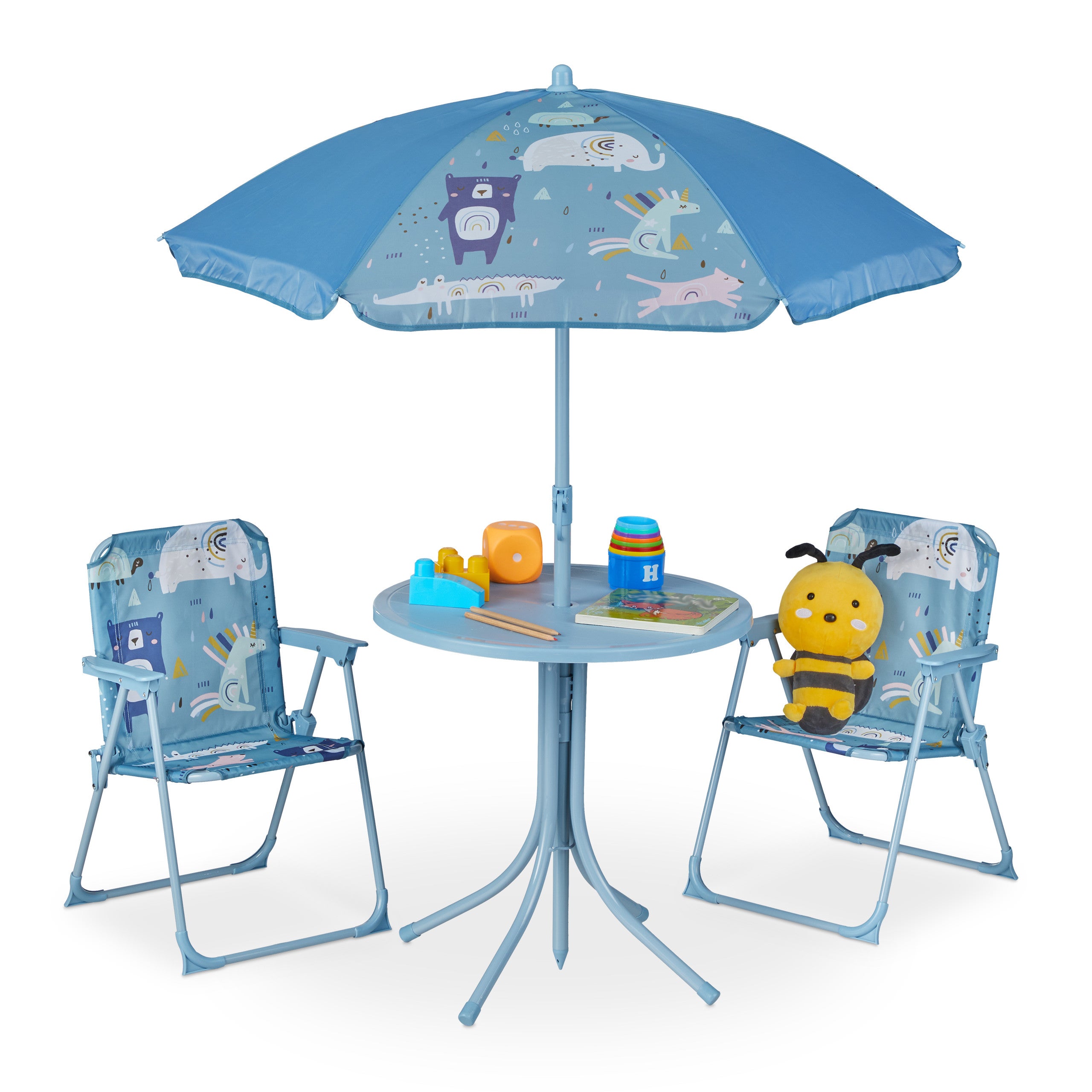 Relaxdays Ensemble Chaise Table De Camping Pour Enfants Meubles Avec Parasol Pliables Motif