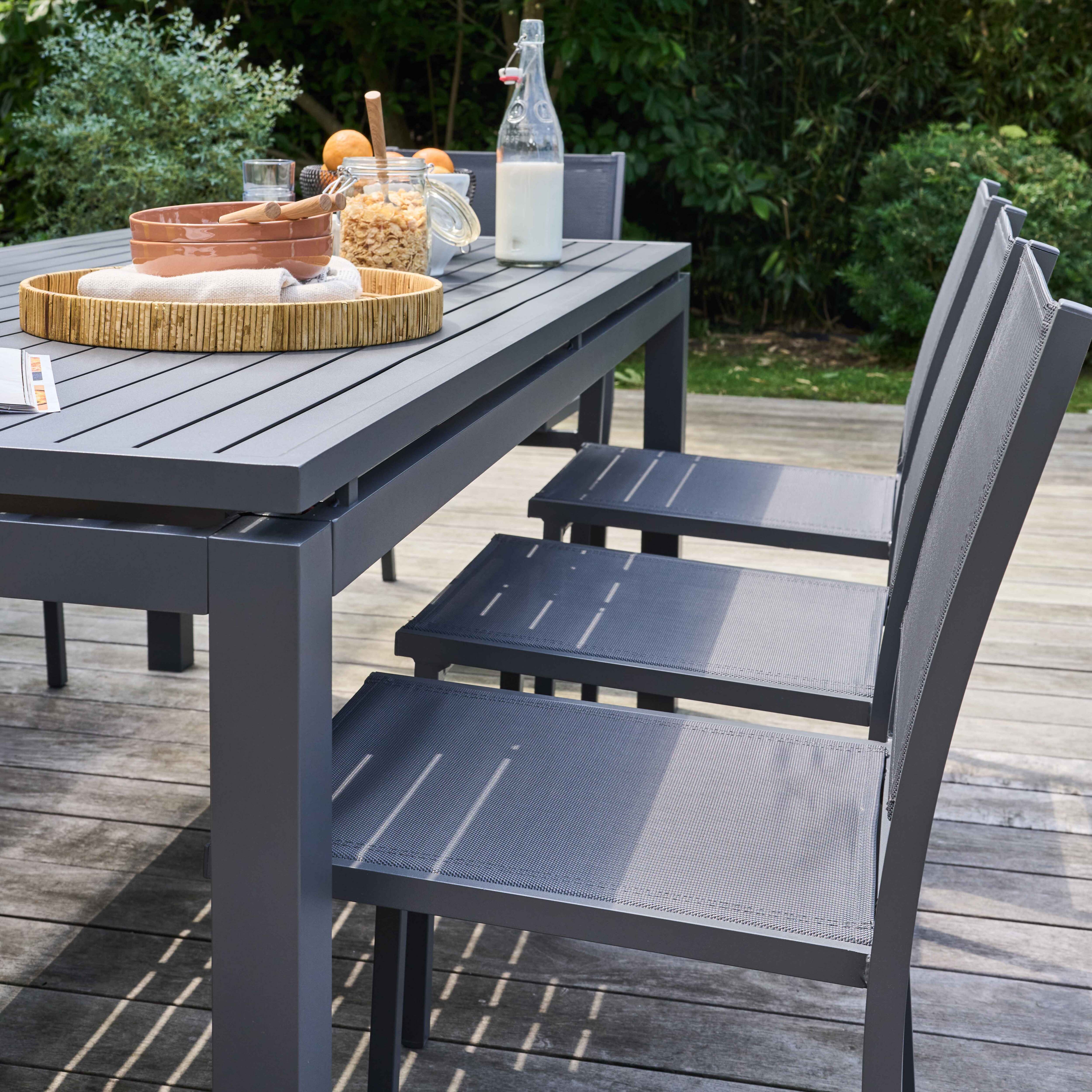 Ensemble table de jardin extensible et 8 assises en aluminium gris - 5