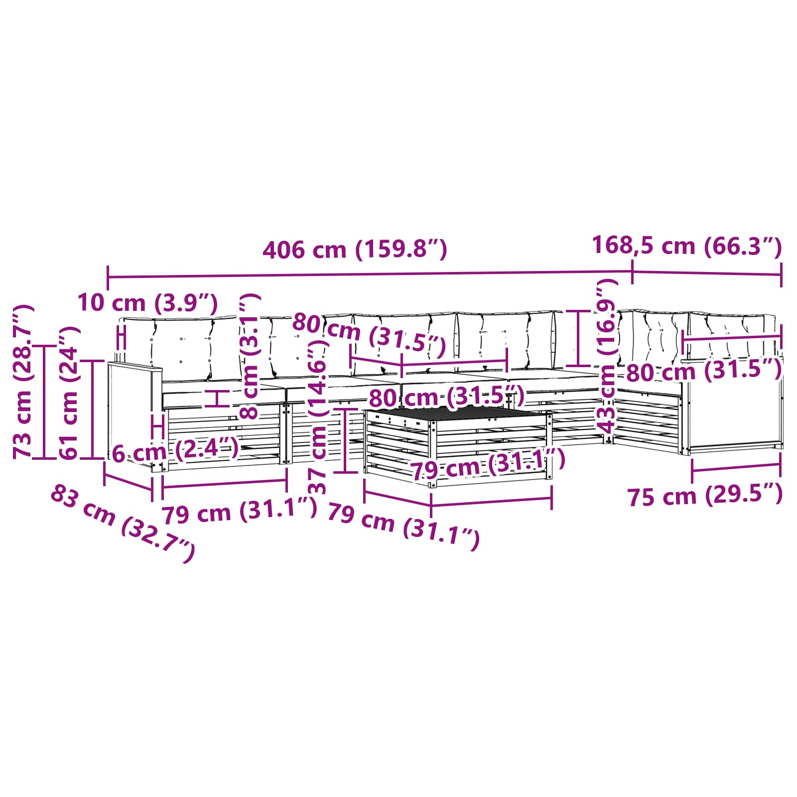 Ensemble de canapés d'extérieur 7 pc naturel et beige - 8