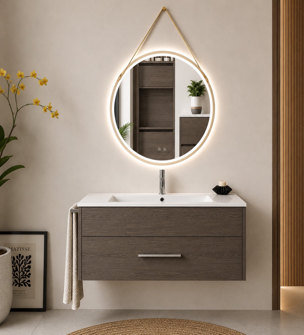 Mobilier de baie cu lavoar ORIGENBATH FLORENCIA fără oglindă 60x35 cm stejar smoky