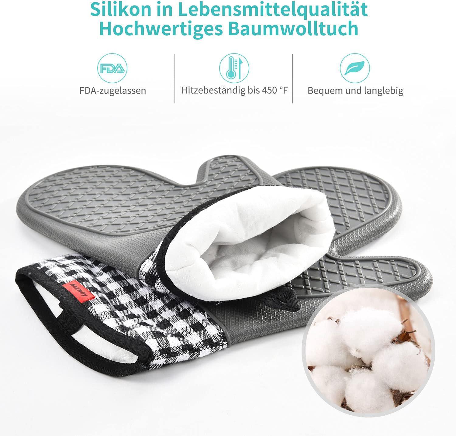 Gants de Four, Gants de Four antidérapants résistants à la Chaleur en Silicone, Maniques pour Griller et Cuisiner (Gris) - 2