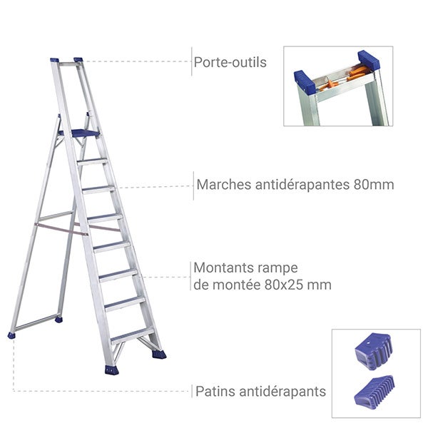 Escabeau 10 marches - Hauteur max. de travail 4.30m - Largeur 0,62m - SVE-SREGI-10 - 3