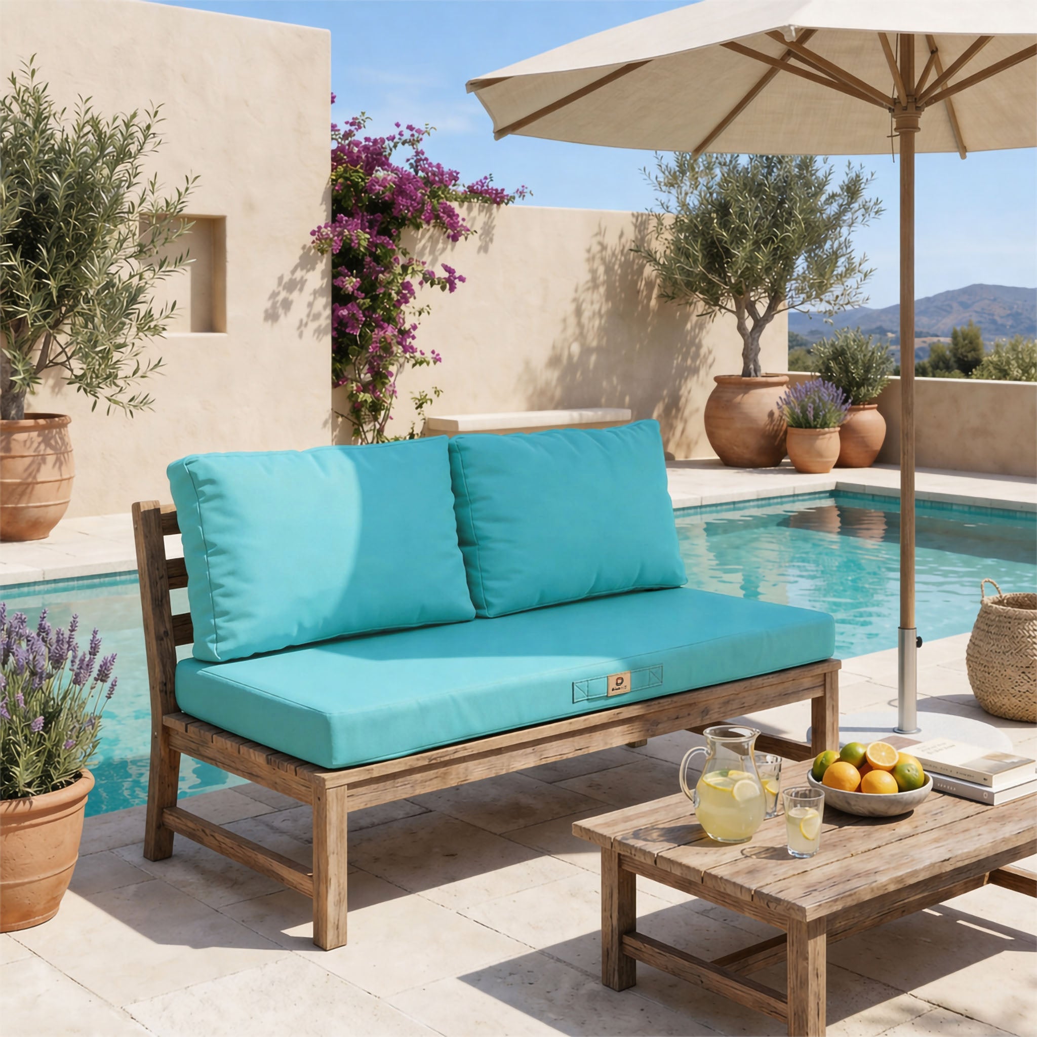 Coussins pour salon de jardin déhoussable 100x50cm Bleu caraïbes - 2