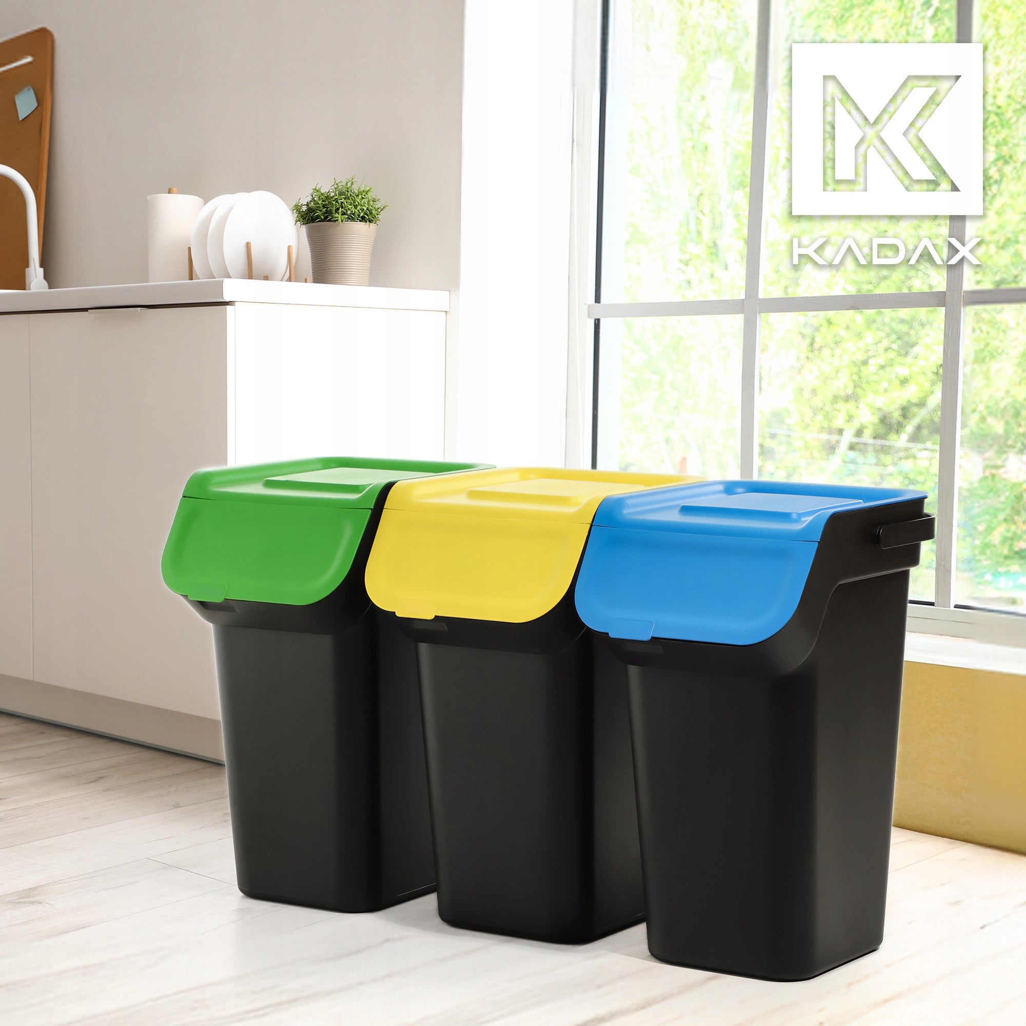 Kit Tri Déchets 3 X 25 Litres Avec Couvercles Colorés - Poubelle Hermétique Pour Cuisine