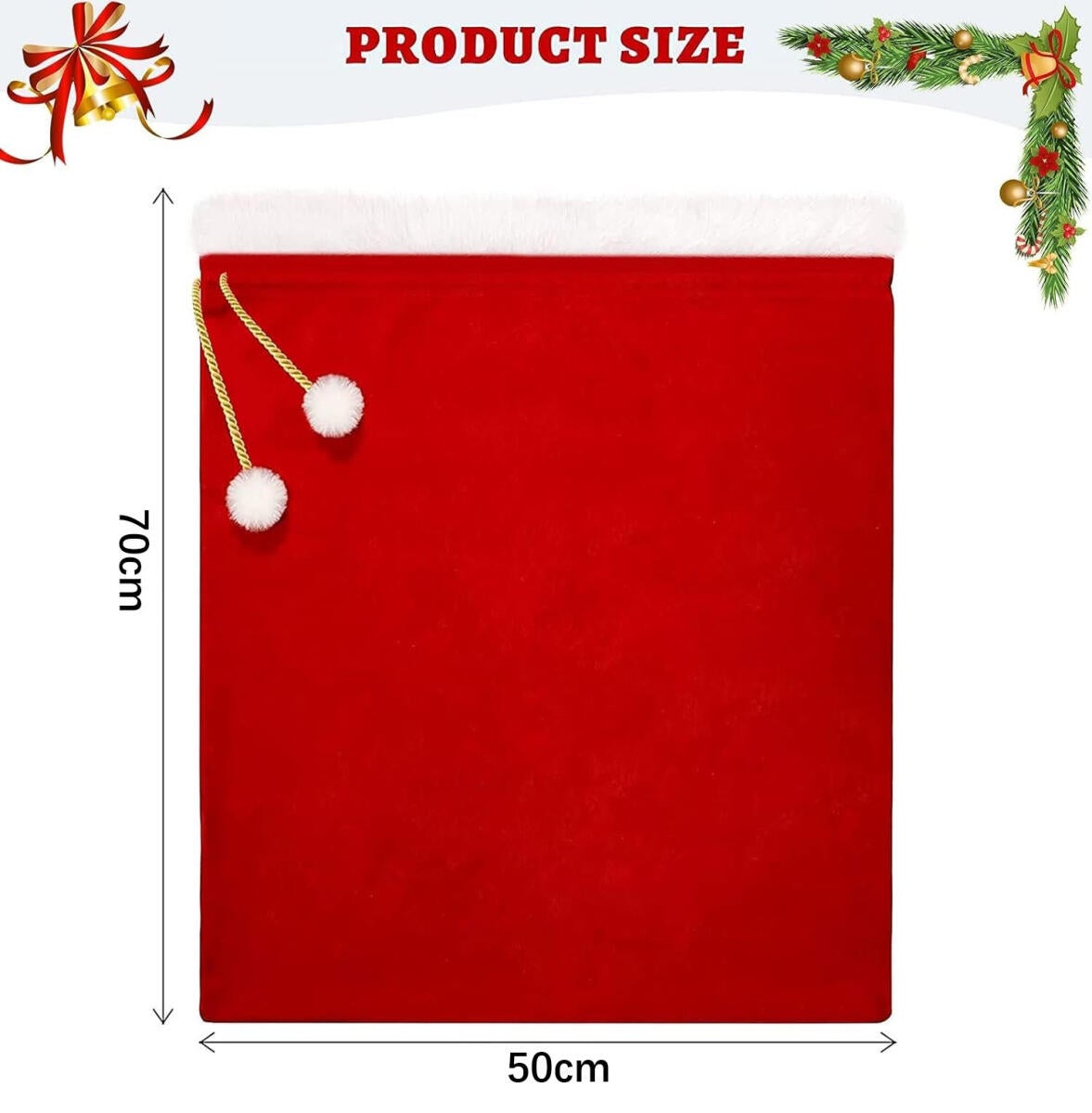 Saco de Papá Noel de terciopelo, 70 x 50 cm, bolsa de regalo prémium para decoración navideña - 2