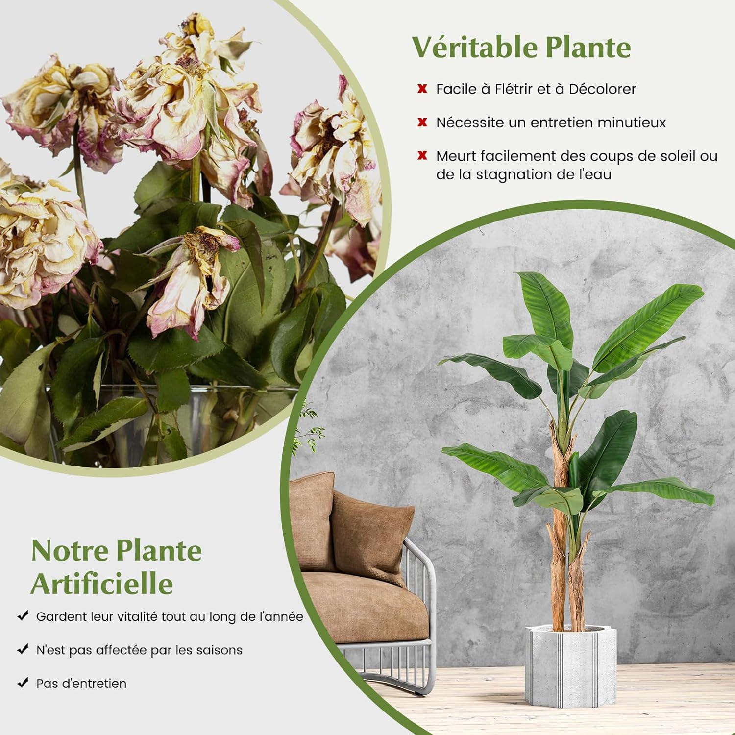 Plante Artificielle Tiges Doubles, Fausse Plante de Bananier 10 Grandes Feuilles Plante Verte en Pot, Décoration Palmier d'Intérieur 165 CM - 4