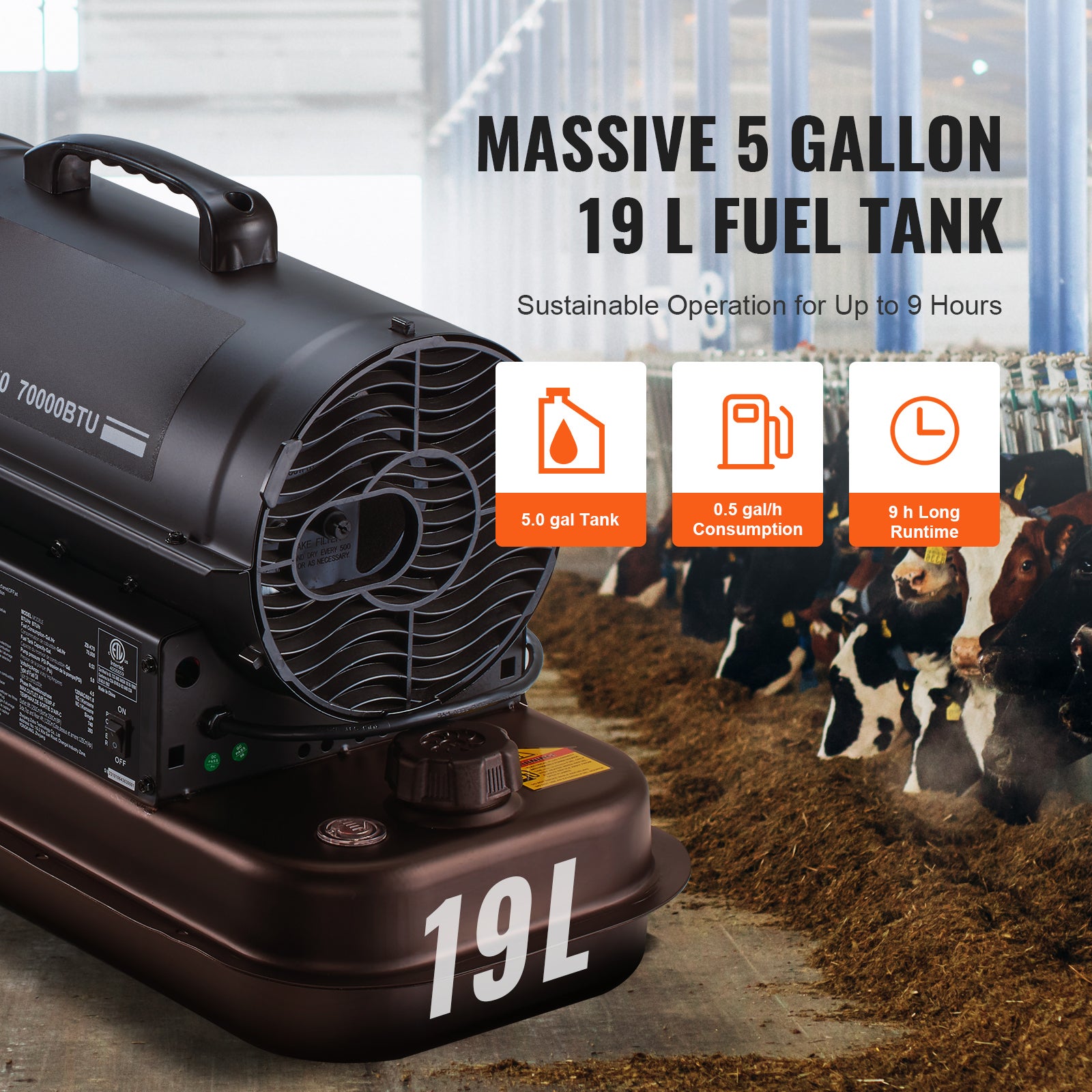 Chauffage portatif SucceBuy kérosène / diesel 70 000 BTU avec thermostat et réservoir 19 L, idéal maison, atelier, chantier et usage industriel - 7