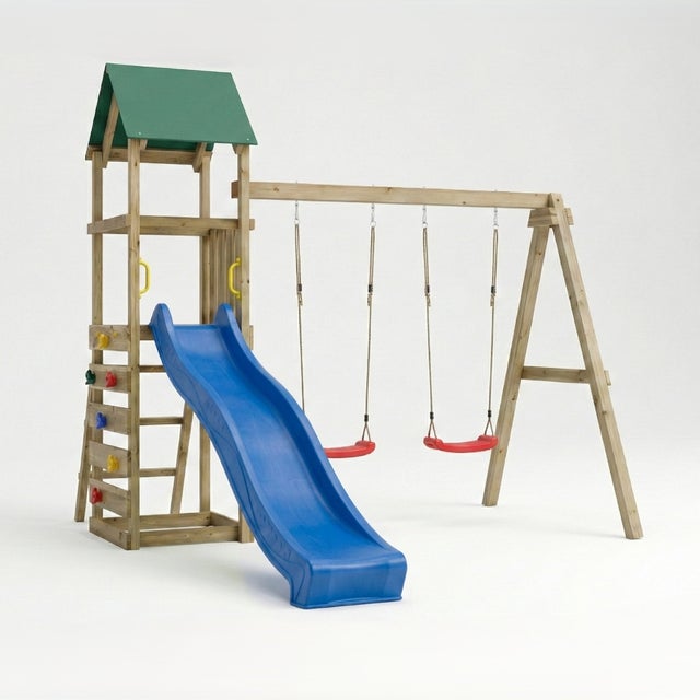 Altalena Con Torre E Scivolo Per Bambini SavinOutdoor &ndash; Parco Giochi In Legno &ndash; Made In Italy