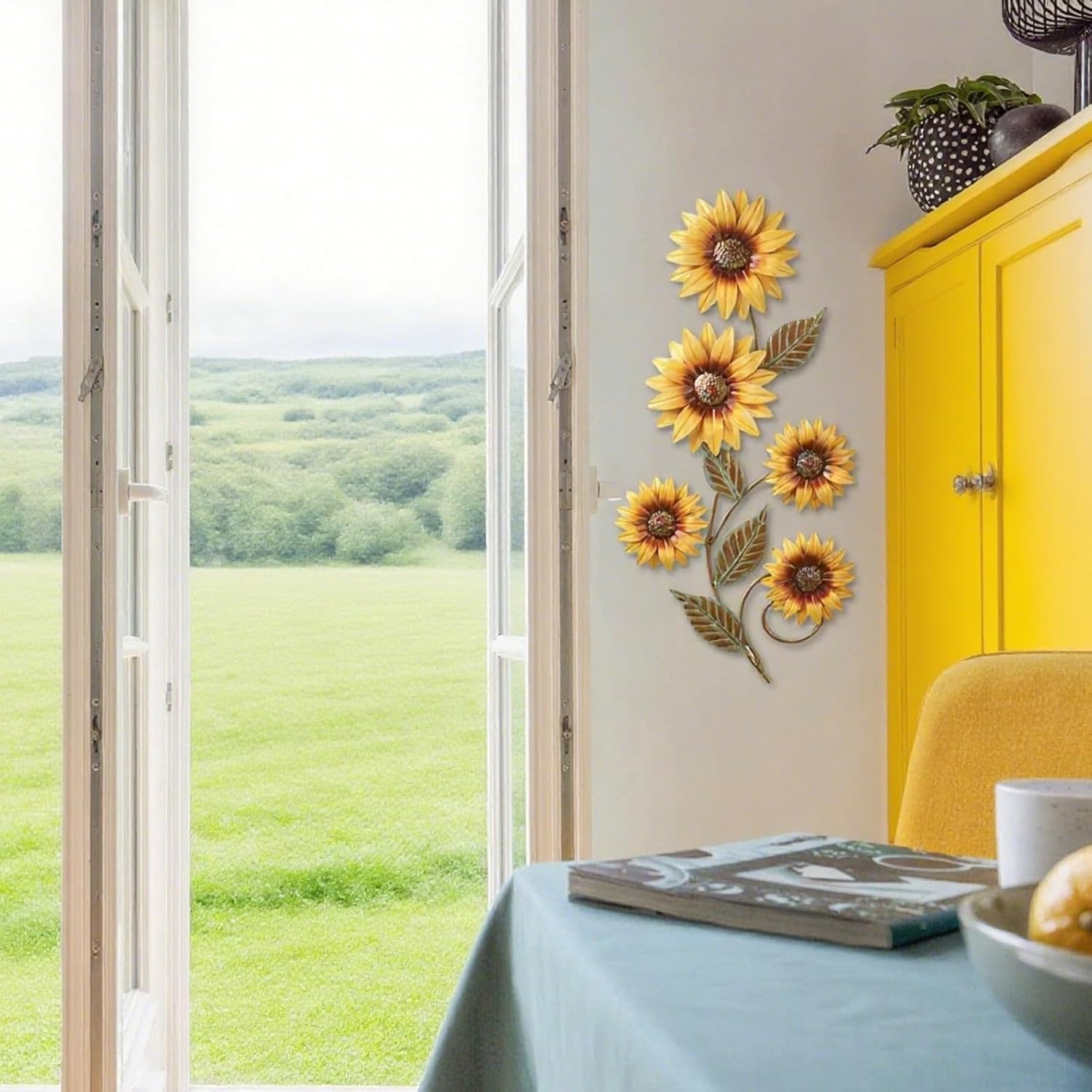 Décoration Murale de Fleur en Métal,Tournesol Decoration Murale Jardin Exterieur,Pour Intérieur ou Extérieur,Maison,Jardin,Cour,Terrasse,Clôture - 2