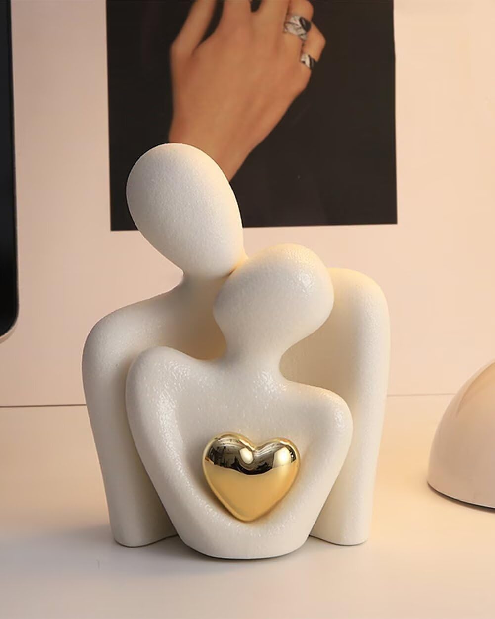 Statue De Couple En Céramique Abstraite Romantique - Sculpture Moderne Pour Salon Chambre