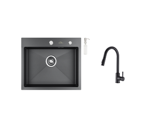 Évier Cuisine 1 Bac 55*45CM Noir+Robinet de Cuisine Noir, Inox Extractible Rotatif à 360 °, 2 Fonctions Leroy Merlin Les bons plans des petits projets avant l'été