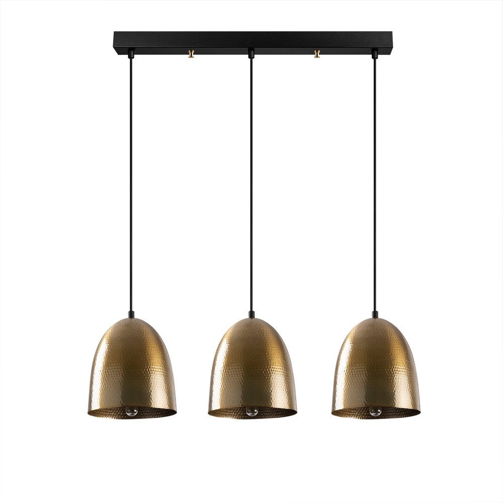 Regleta de techo asney 3 luces moderno negro con pantallas metálicas efecto relieve en vintage