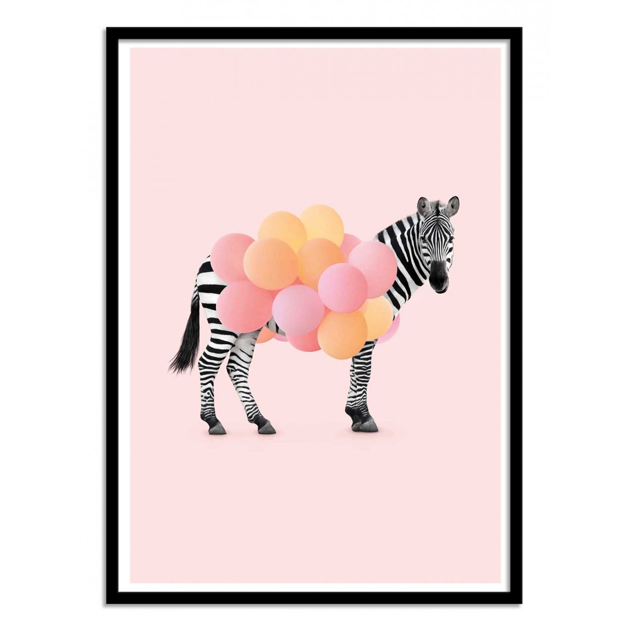 Art-poster - zebra balloon - paul fuentes - con marco negro 30 x 40 cm
