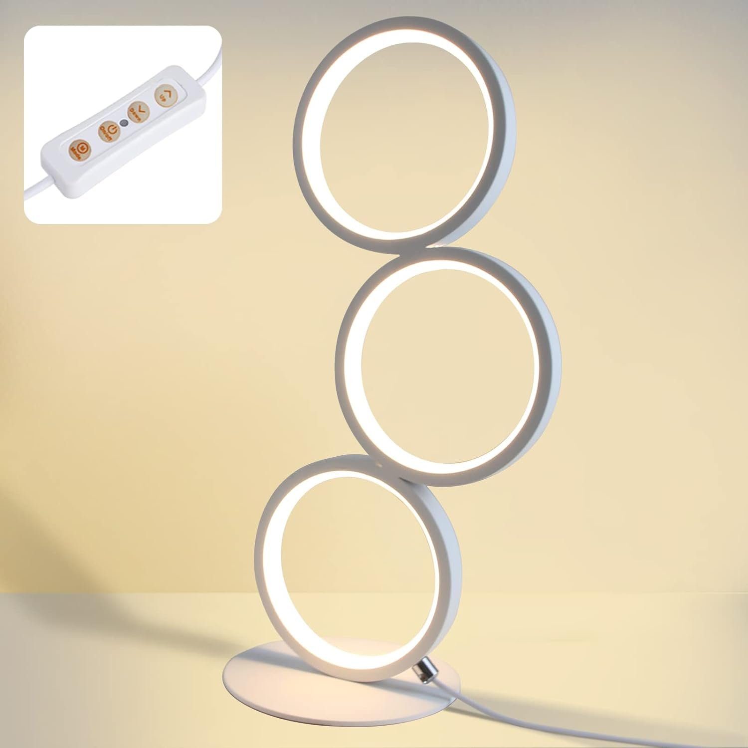 NETTLIFE Lampa stołowa LED z możliwością ściemniania, dotykowa lampka nocna nowoczesny design metalowy pierścień białe aluminiowe studium