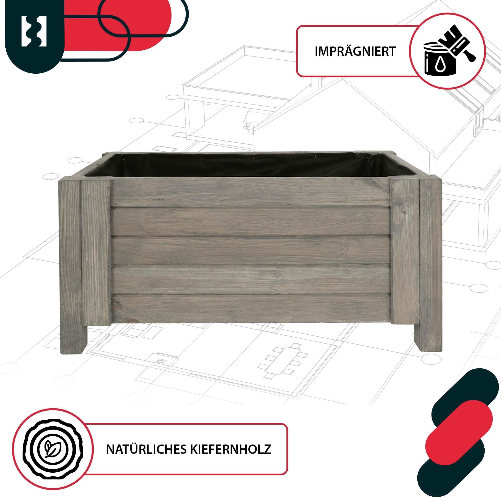 Donica Skrzynka Drewniana na Nóżkach - 60 x 39 x 30 cm - Doniczka Skrzynia z Agrowłókniną - Antracyt KOTARBAU - 5