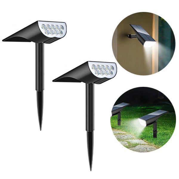 Solarny reflektor z białym światłem 9LED, wodoodporny IP65, automatyczne włączanie/wyłączanie oświetlenia solarnego krajobrazu, 2 sztuki