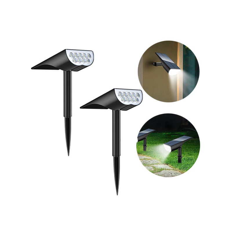 Solarny reflektor z białym światłem 9LED, wodoodporny IP65, automatyczne włączanie/wyłączanie oświetlenia solarnego krajobrazu, 2 sztuki