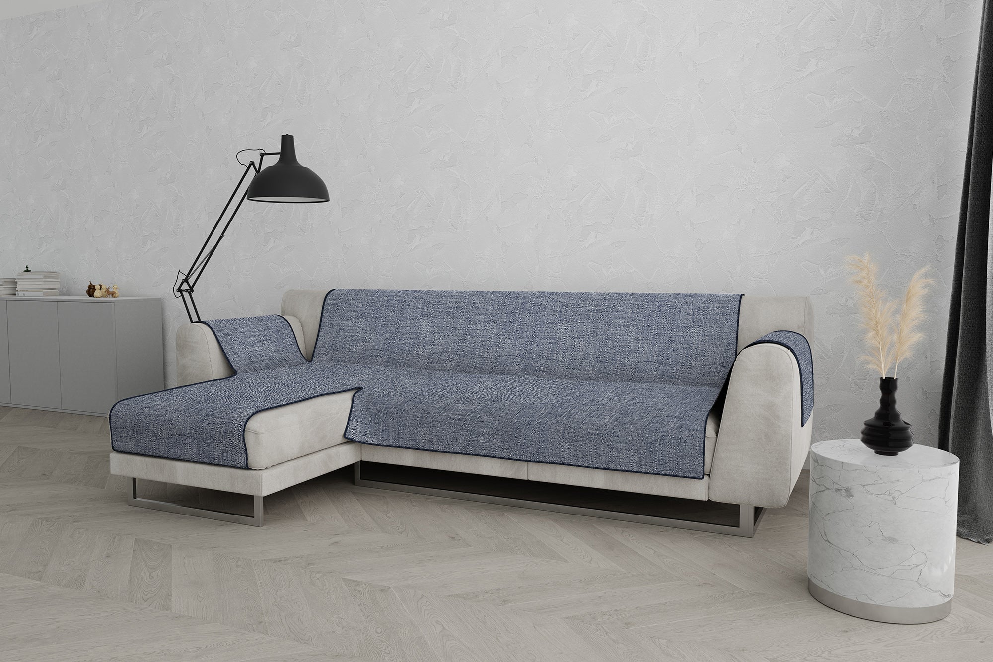 Copridivano In Poliestere Con Penisola Sinistra Seduta 290 Cm Grigio