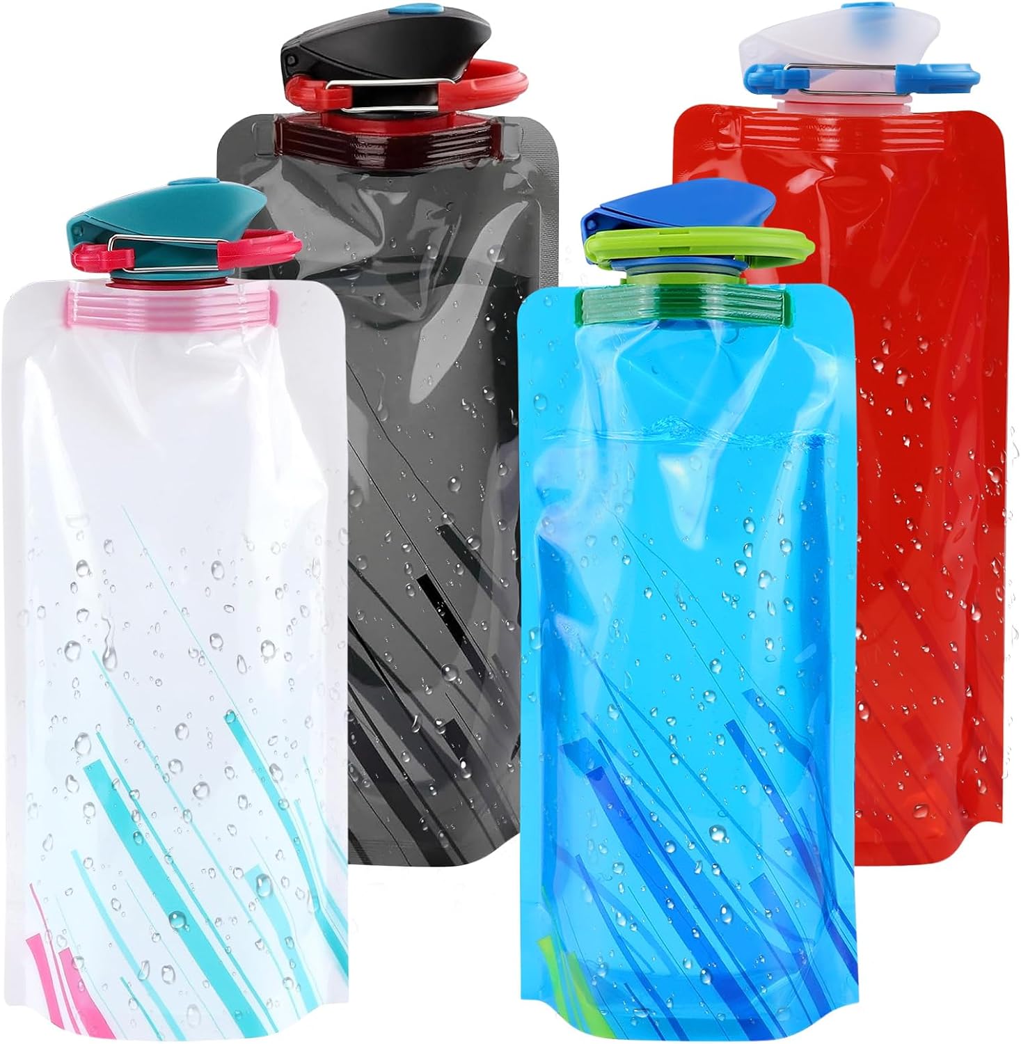Bouteilles d'eau Pliable 600ML, 4 Pièces Bouteilles D'eau Pliables Portable, Pliable Bouteille d'eau avec Mousqueton, Reutilisable Bouteille Pliable | Leroy Merlin