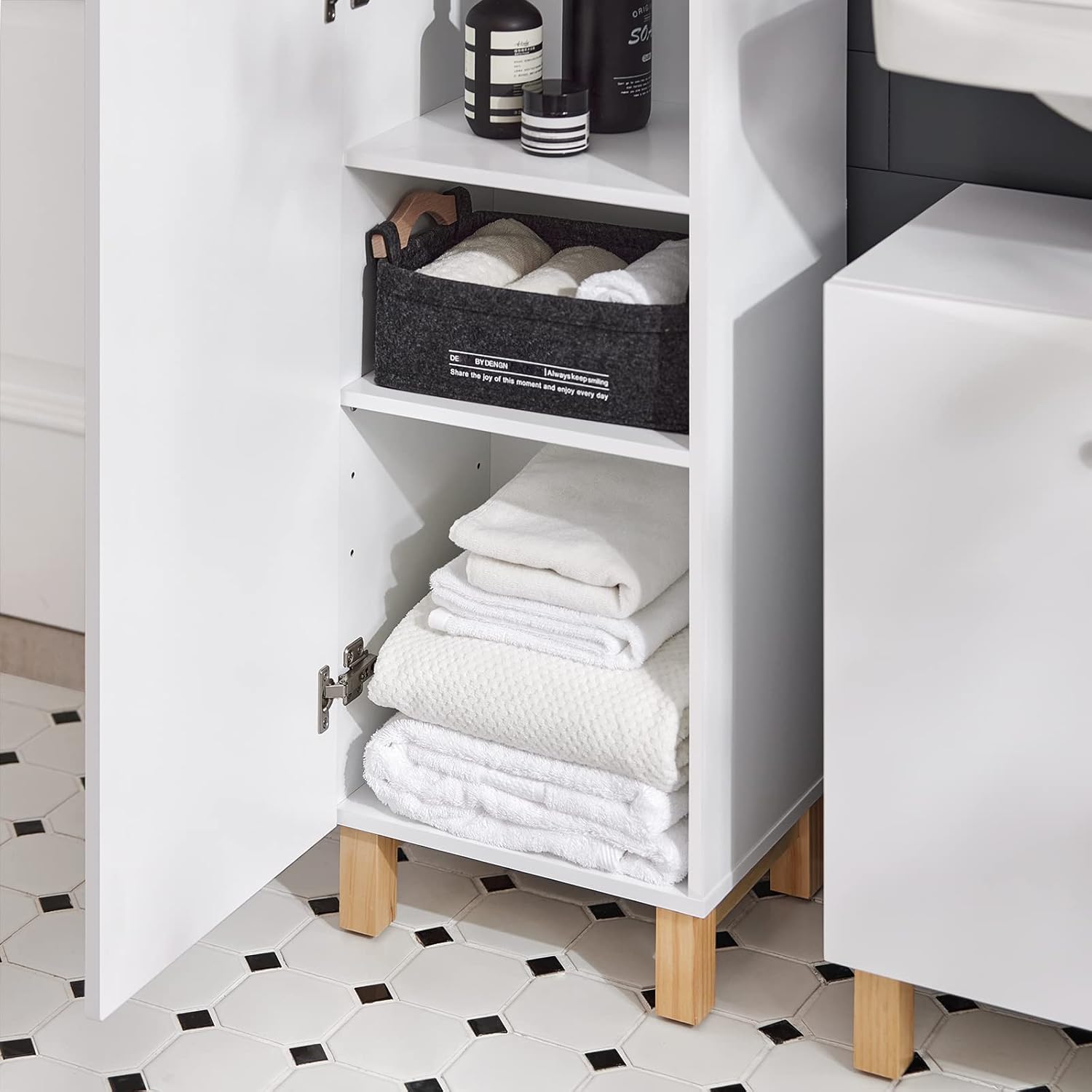 Armario Alto de Baño Mueble Baño Auxiliar Columna de Baño con 1 Comportamiento Abierto y 2 Puertas 34 x 30 x 170,5cm BZR91-W SoBuy ES - 5