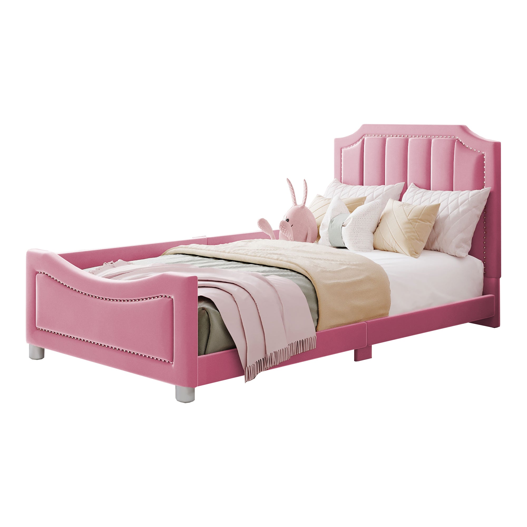 Różowe łóżko dziecięce / nastolatek / rodzic - łóżko dziecięce Miękka sofa 90 * 200 cm - pluszowa rama łóżka Miękka wielofunkcyjna