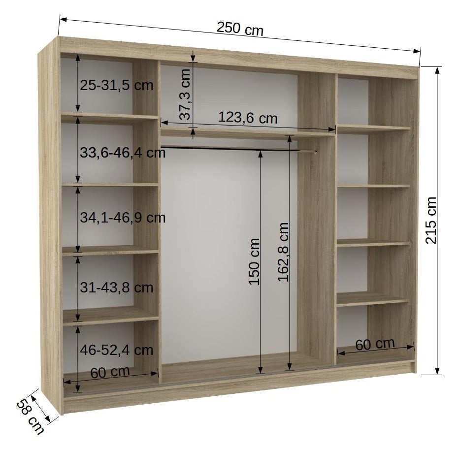 Grande armoire de chambre à coucher 3 portes coulissantes blanches et miroir Kerry 250cm - 4