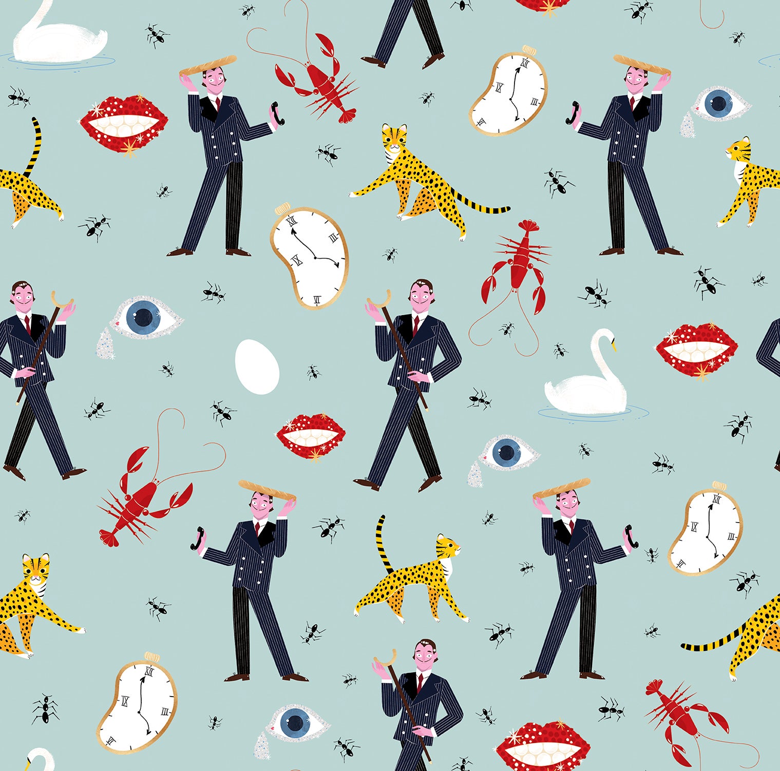 Tapeta surrealistyczny motyw jasnoniebieskimIw wielu kolorach - 53 cm x 10 m - WALLS4YOU