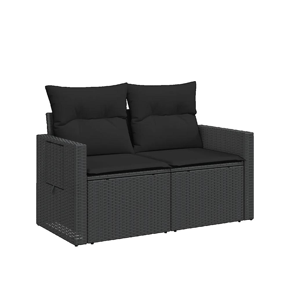 Sofa ogrodowy vidaXL 2-osobowy czarny z plecionki z miejscem do przechowywania