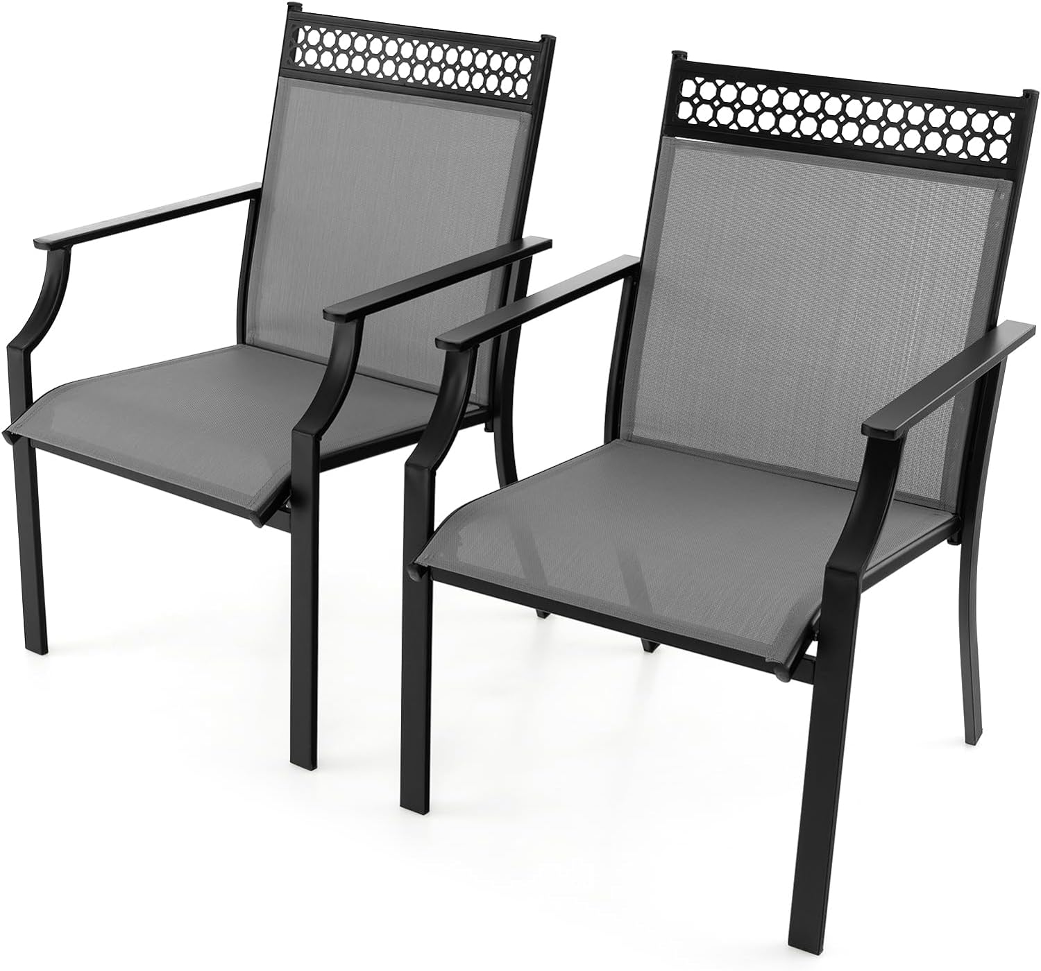 Zestaw 2 Krzeseł Ogrodowych z Tkaniny 66 x 61 x 90 cm, Obciążenie 150 kg – Wysokie Oparcie – Wygodne Podłokietniki, Szare