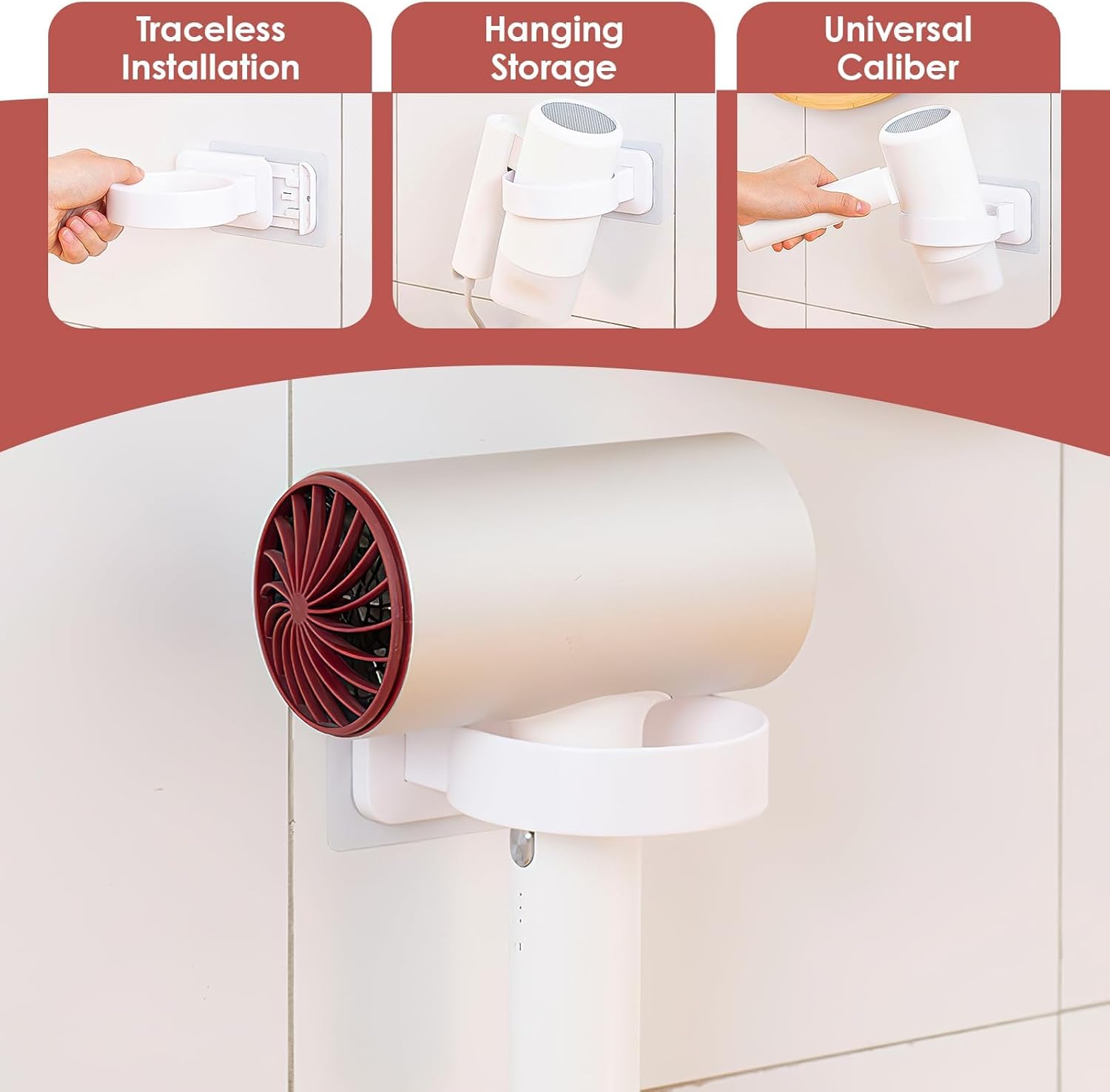 1 porta asciugacapelli da parete (9 x 10,5 x 5 cm) bianco - non necessita di foratura, facile installazione - comodo da riporre, salvaspazio - 3