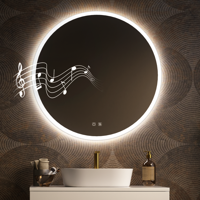 Feel Your Bath Miroir Rond LED 60 cm avec Bluetooth, Lumière Tricolore, Antibuée, Interrupteur Tactile, Arrêt Automatique et Installation Facile
