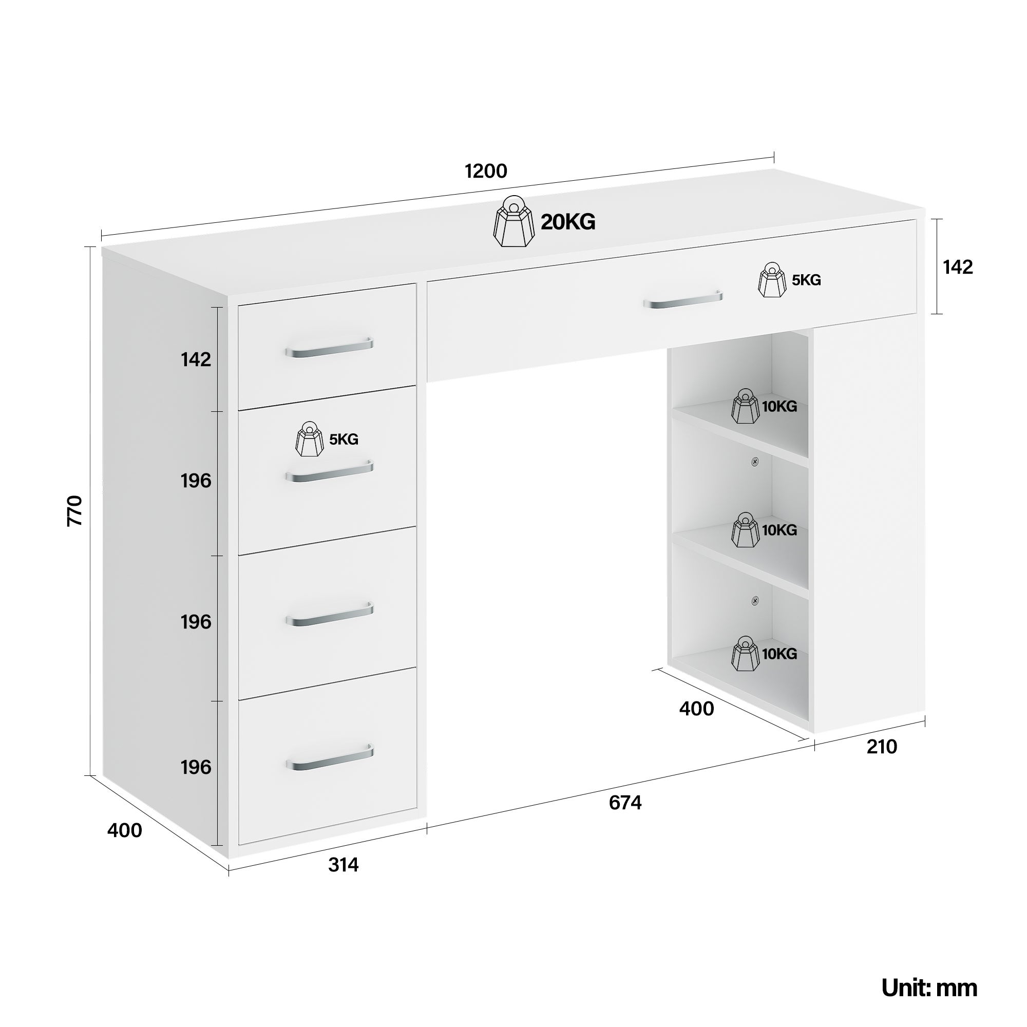 SIRHONA Coiffeuse Blanc Polyvalent avec Grand Espace de Rangement 120*40*77cm - 6