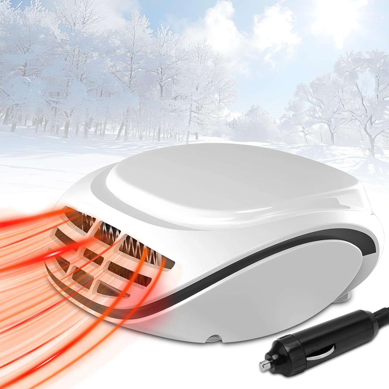 Ogrzewacz samochodowy 12 V, szybkie nagrzewanie i odmrażanie, zasilanie z gniazda zapalniczki (biały)