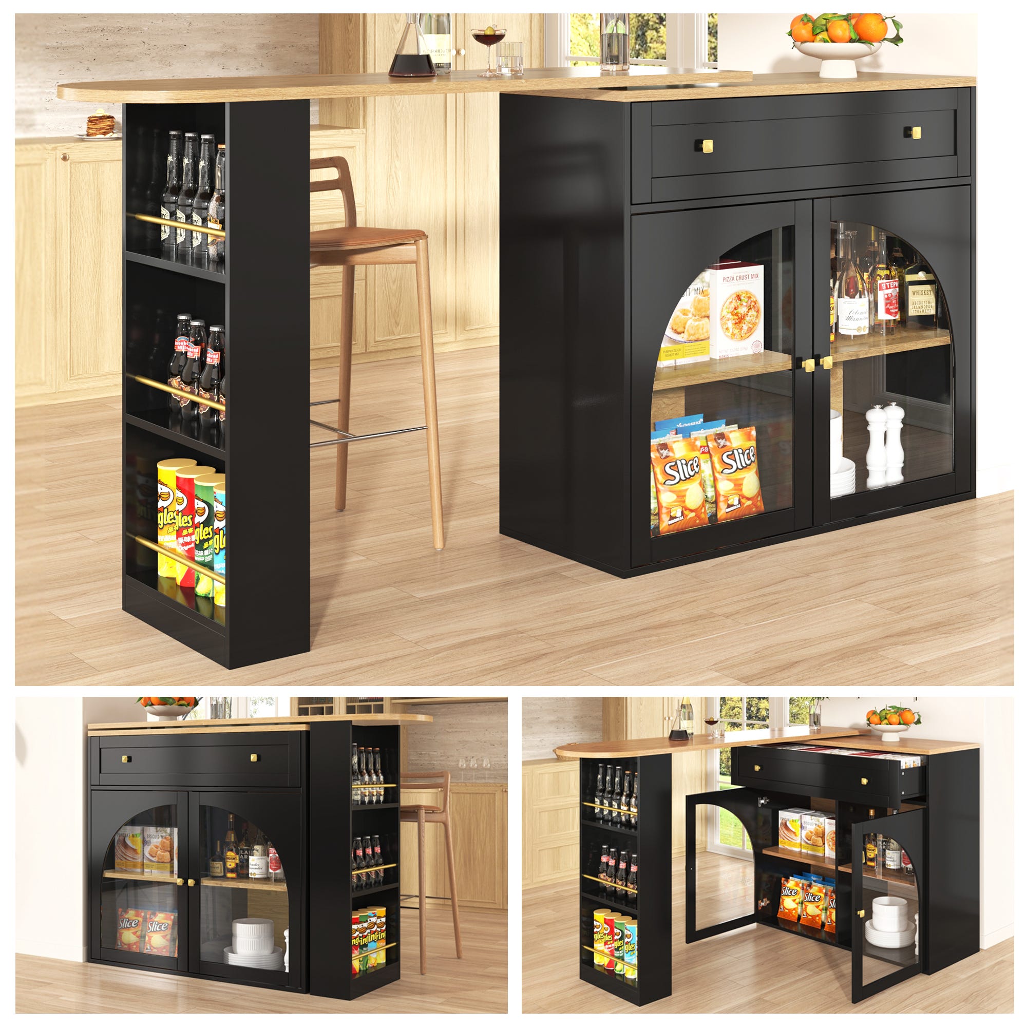 Credenza 140 cm, mobile di riordino con 2 cassetti e 4 ante, maniglie Credenza 140 cm, mobile di riordino con 2 cassetti e 4 ante, maniglie