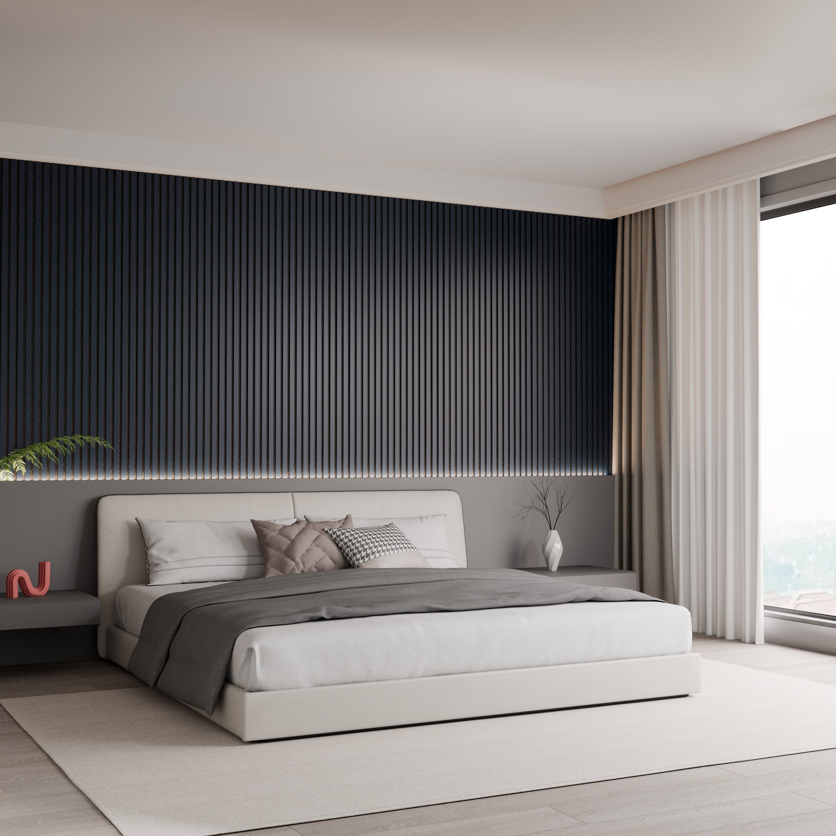 Lot 4 pièces - Panneau Acoustique - Noir Mat - Feutrine Noir - 240x60x1.1cm - 3