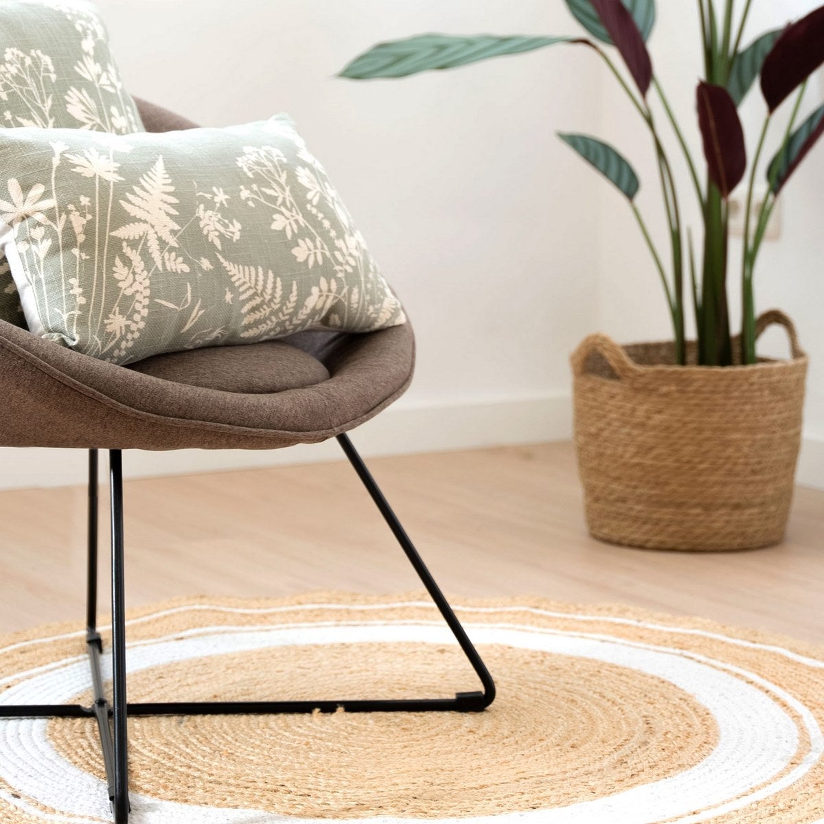 Tapis rond tressé avec cercles blancs en jute naturel, Ø 120 cm - 3