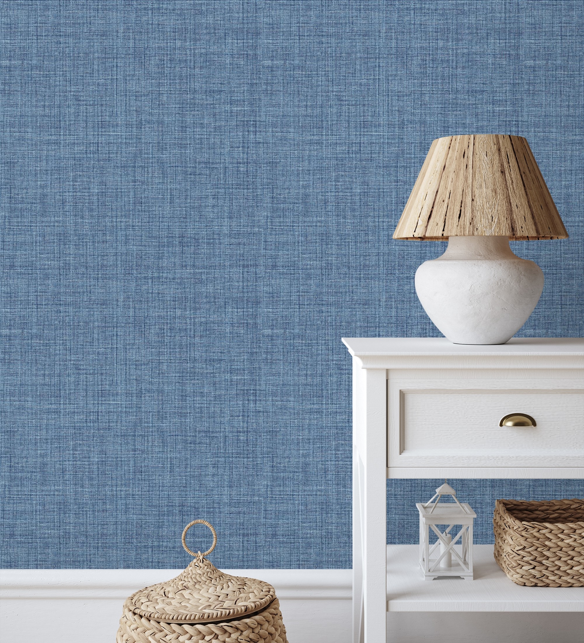 Papel pintado vinílico ecológico efecto tela baquera jaspeada color azul en relieve - amy texture 681432 de gaulan - rollo de 10 m x 0,52 m
