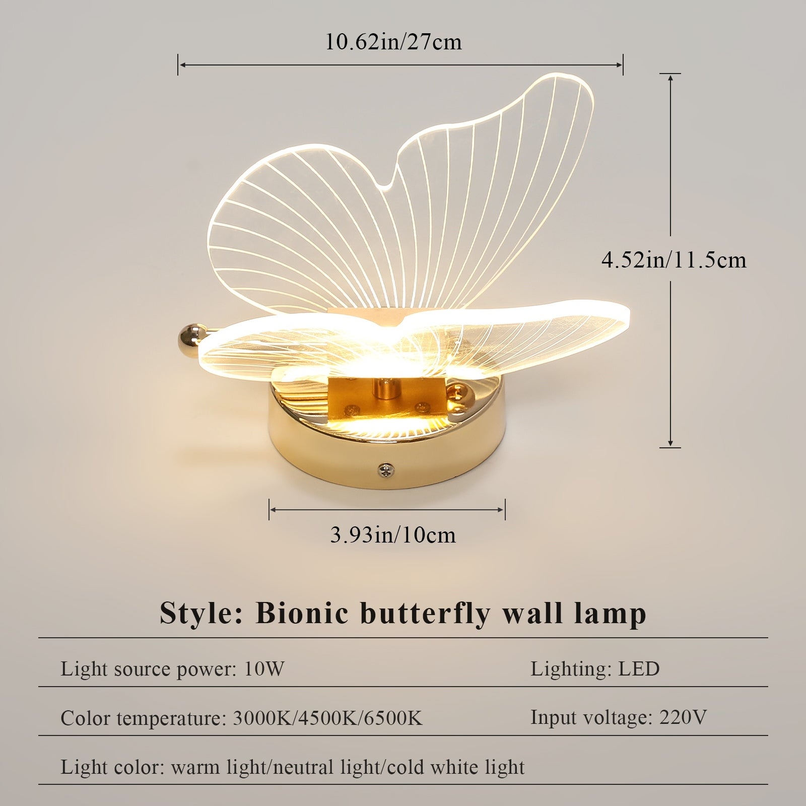 GOECO Applique Murale LED de Chevet,Or, en Acrylique, 10W Lumière Tricolore 6500K+4500K+3000K, pour Chambre - 2
