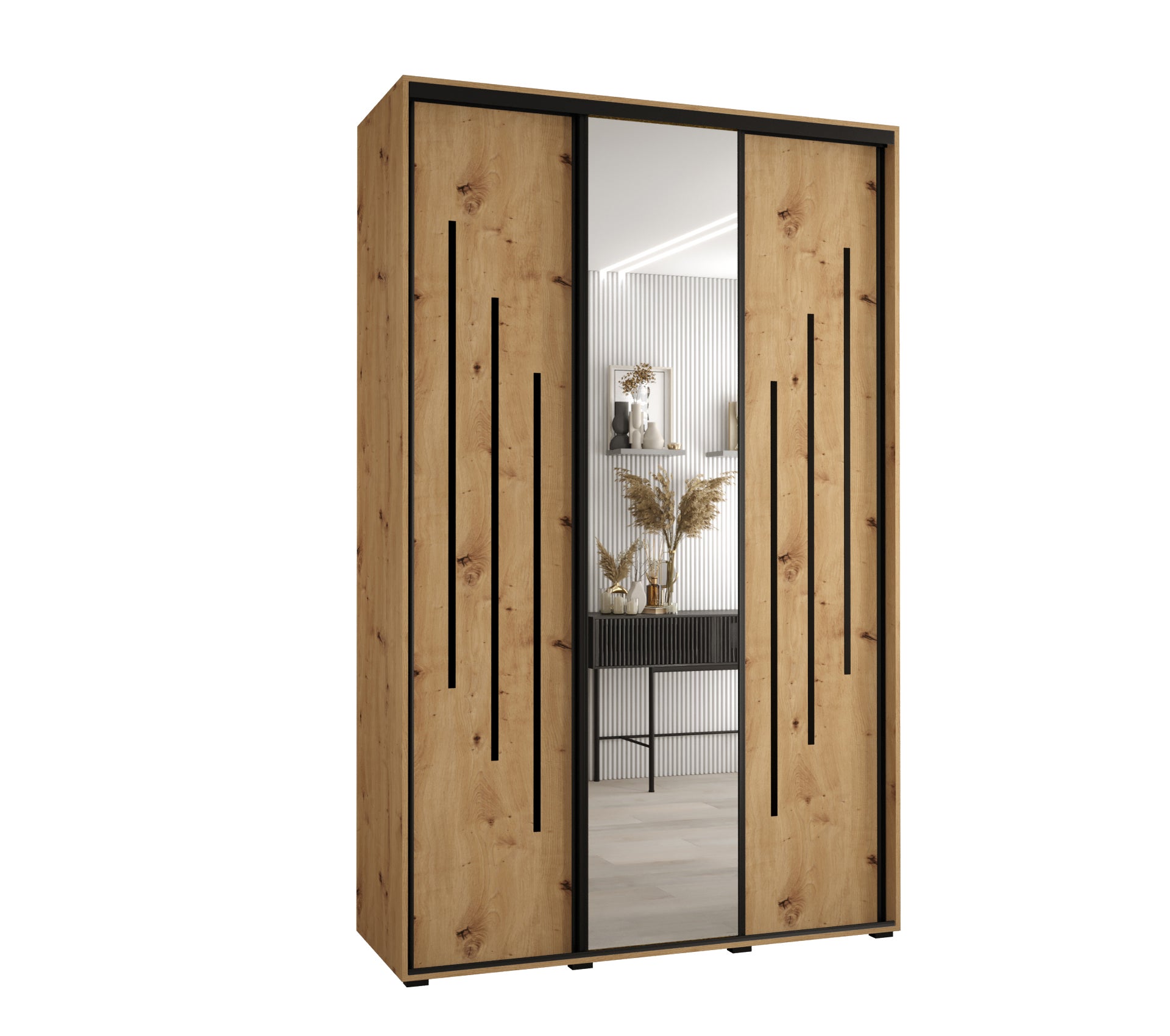 Szafa przesuwna z lustrem wysoka Davos 9 160 x 45 x 235,2 cm artisan + artisan + u. czarny - Abiks Meble
