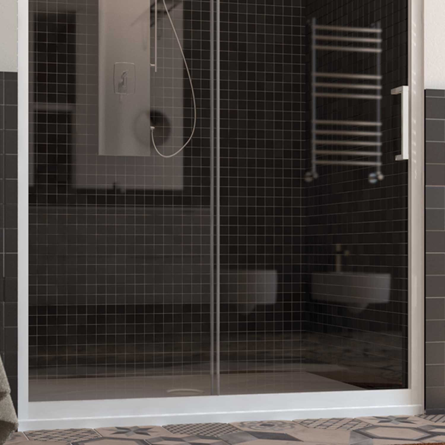 Porte de Douche en PVC 110 CM H200 Transparent mod. Glax Porte Unique Profil Blanc - 4