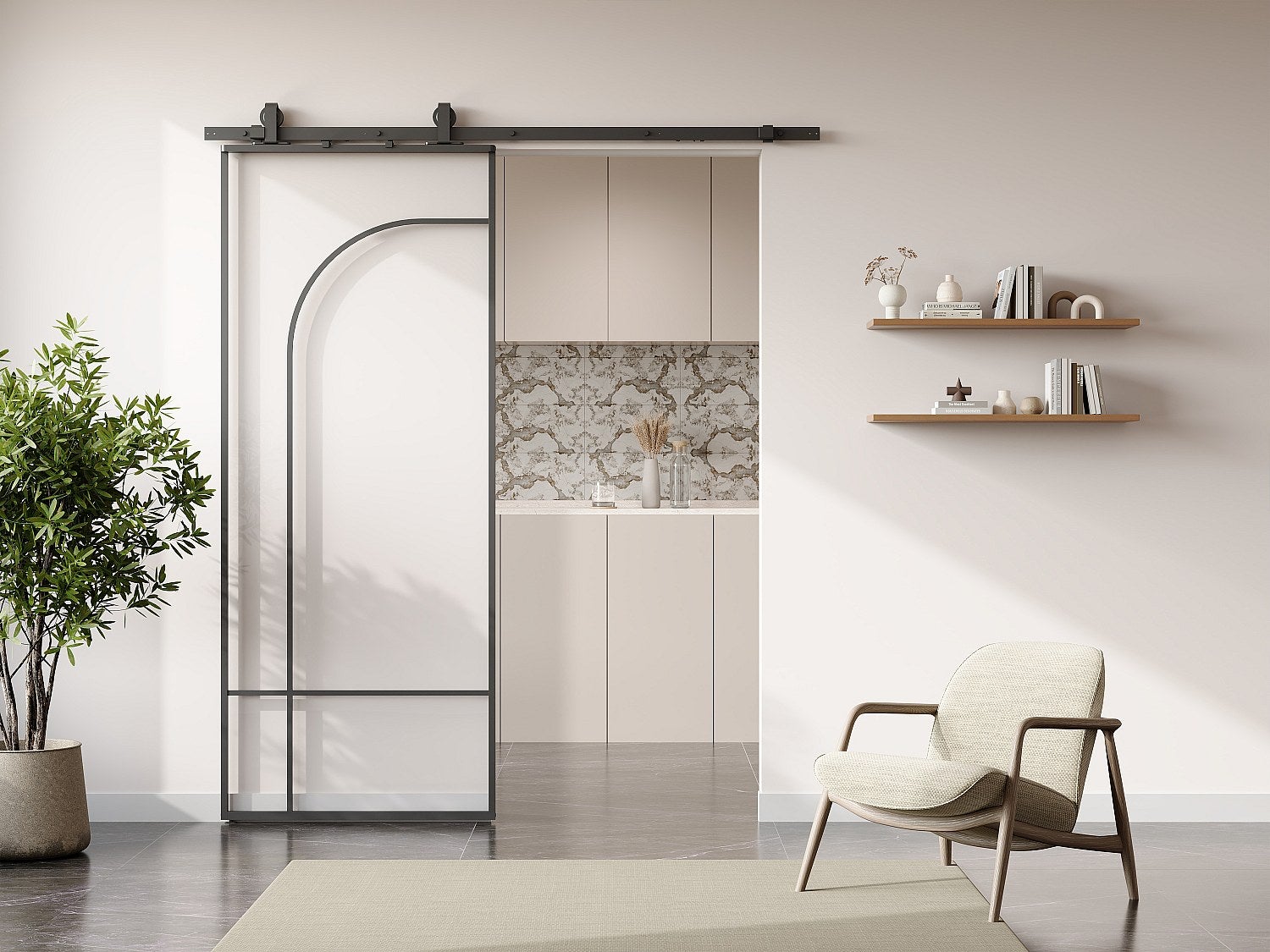 Porte coulissante avec système en applique style verrière - aluminium et verre trempé - H204 x L83 cm - Noir - CLOSIDA - 2