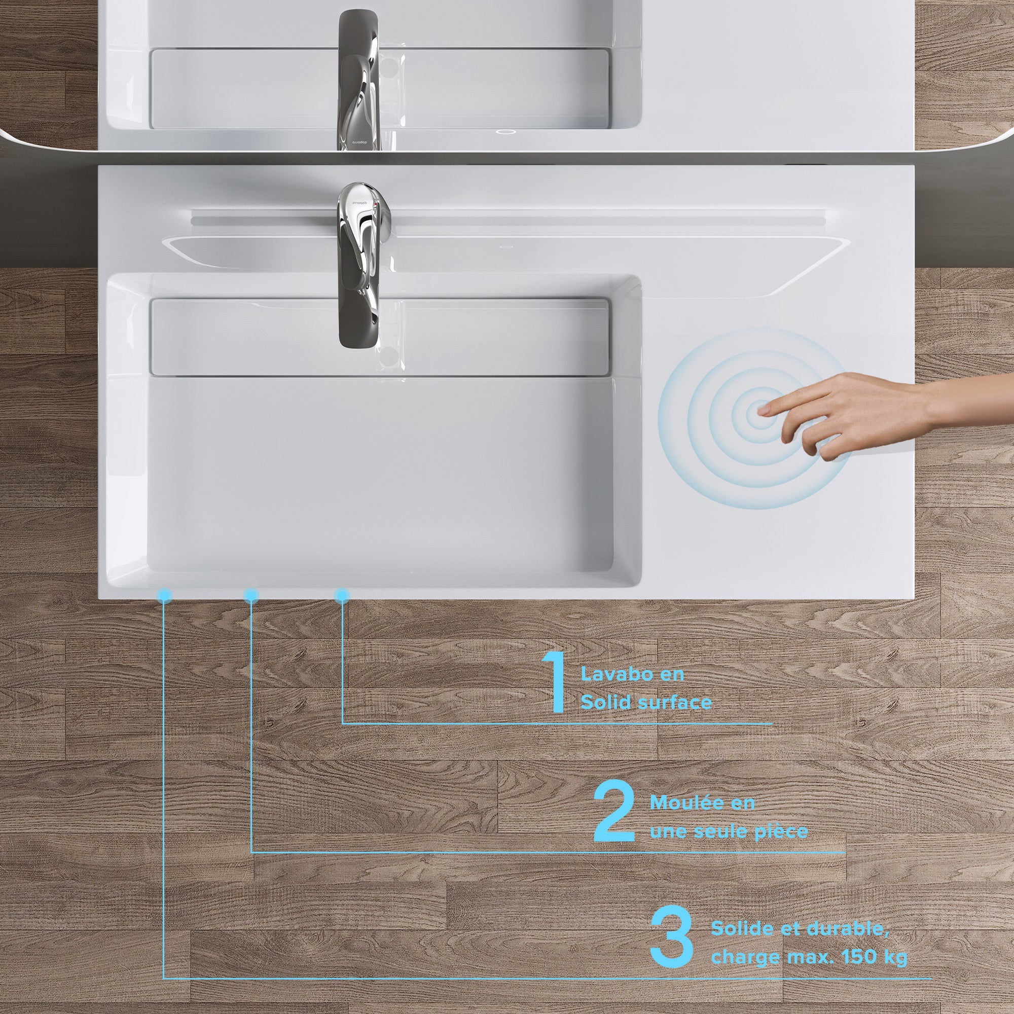 doporro Lavabo Suspendu Blanc 90cm Vasque à Poser Lave Mains Rectangulaire de Qualité pour Salle de Bain 90x48x13cm Colossum12-L - 2