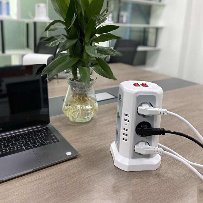 Tour Multiprise YOHOOLYO - 8 Prises CA + 5 Ports USB, Parafoudre, Parasurtenseur