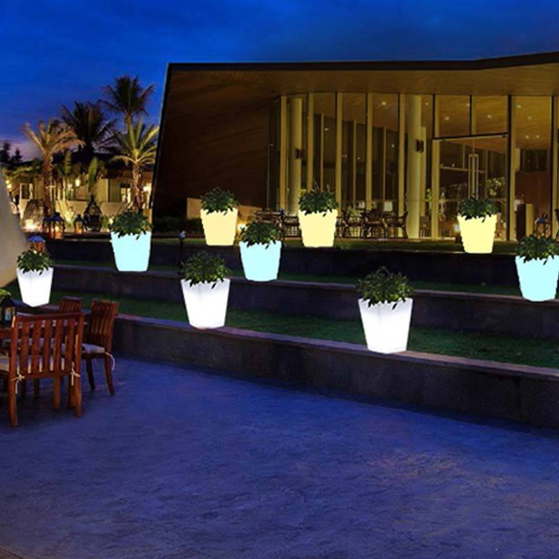 Pot de fleur lumineux LED rechargeable RGBW 12W - Résine blanche - IP65 - 40x40x55cm - 6