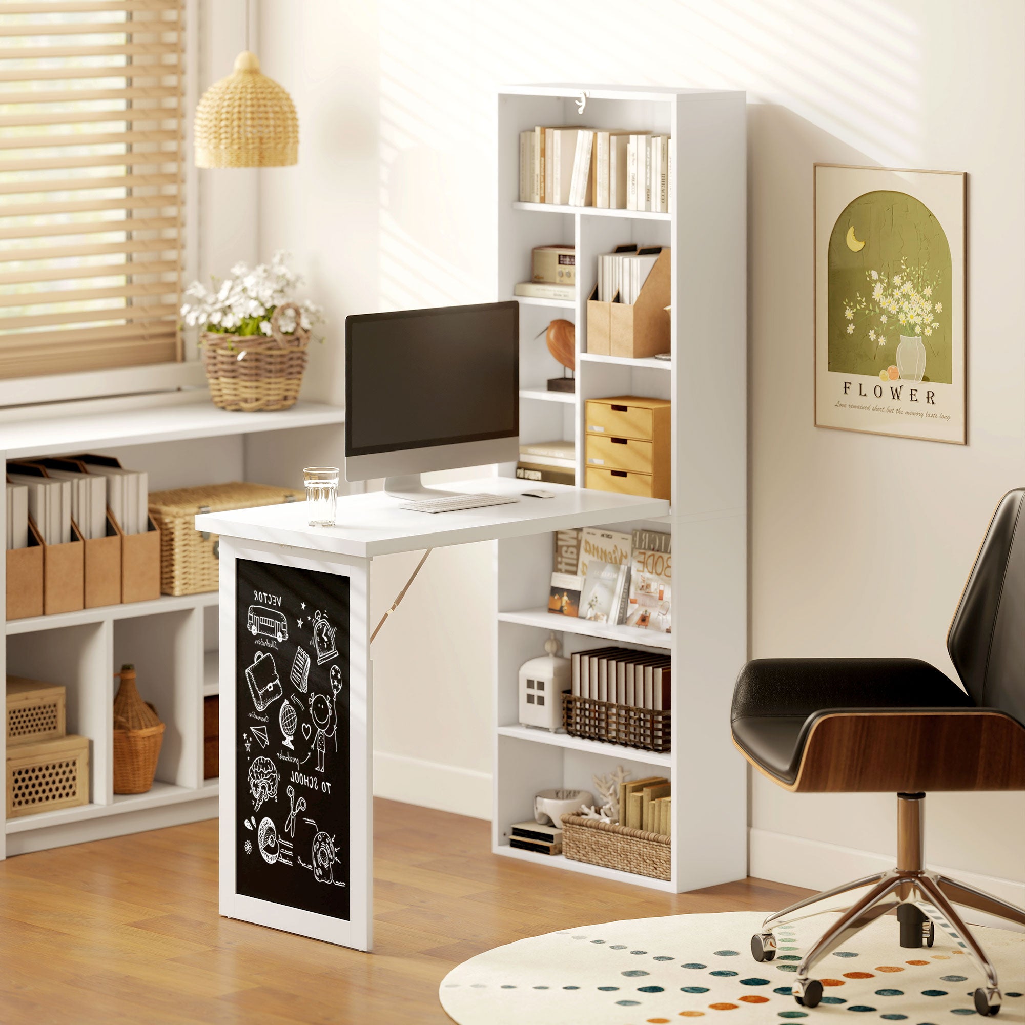 Bureau avec rangement pliable murale rabattable avec bibliothèque poste ...