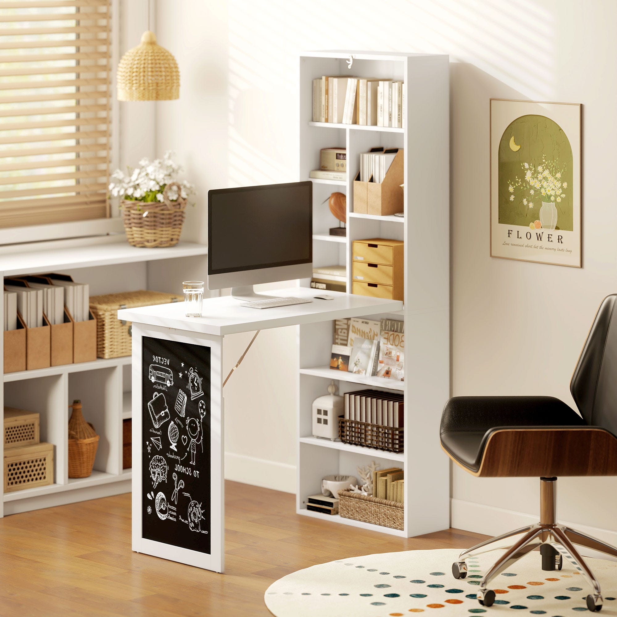Tableau Rangement Bureau avec rangement pliable murale rabattable avec bibliothèque poste ...